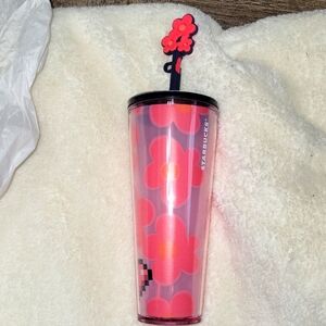 Starbucks Pink and Black Floral Tumbler